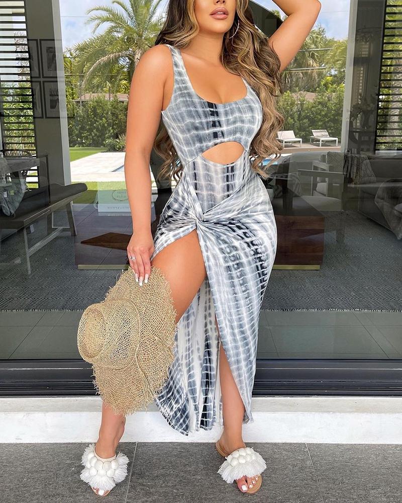 Tie Dye Sleeveless Cut-out Midi Sit Dress
