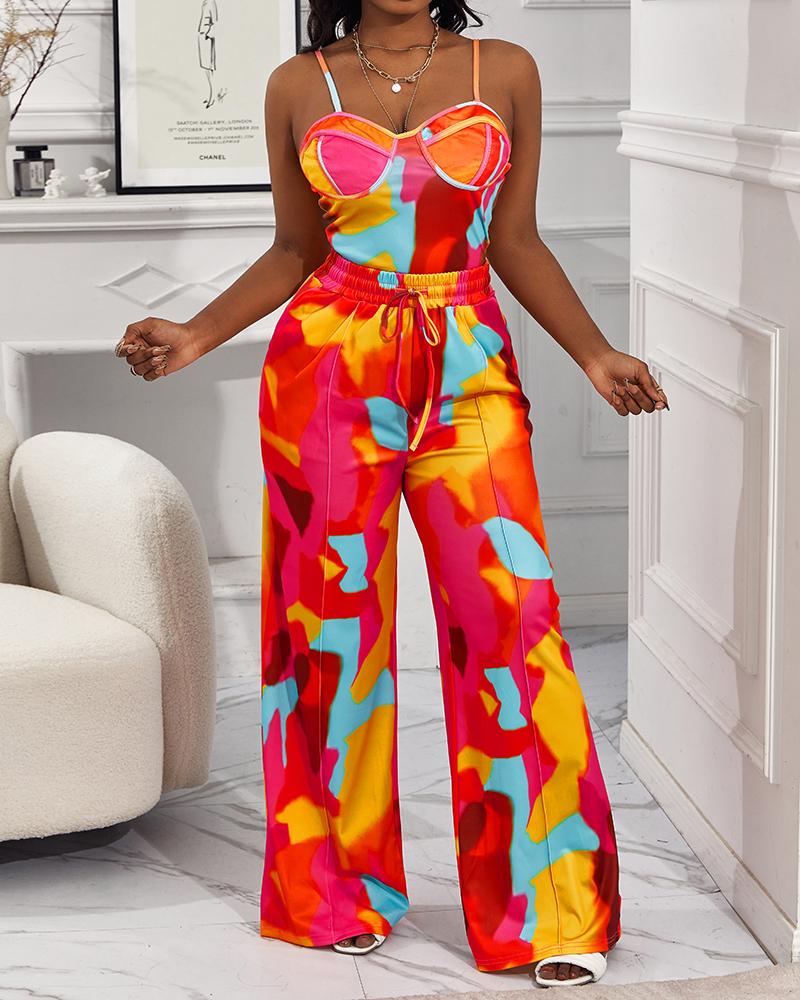 Tie Dye Print Cami Top & Drawstring Pants Set