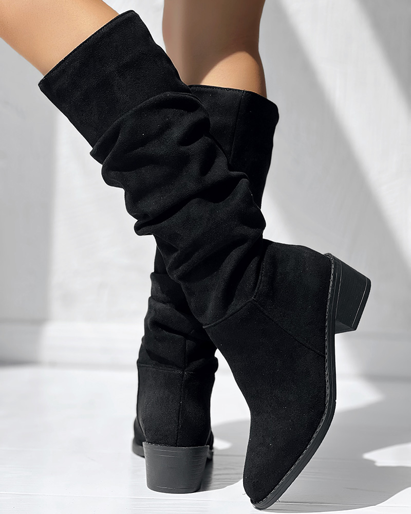 Almond Toe Platform Ruched Long Boots