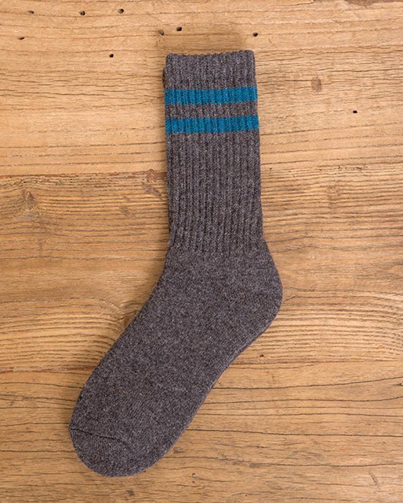 1Pair Striped Lined Winter Thermal Crew Socks