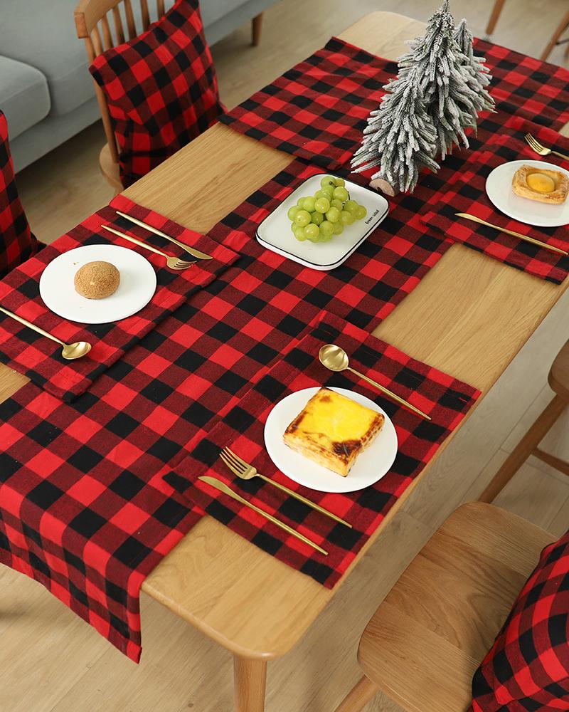 Home Decor 1pc Christmas Placemat Plaid Table Mat Seasonal Winter Holiday Christmas Party Kitchen Dining Table Decoration