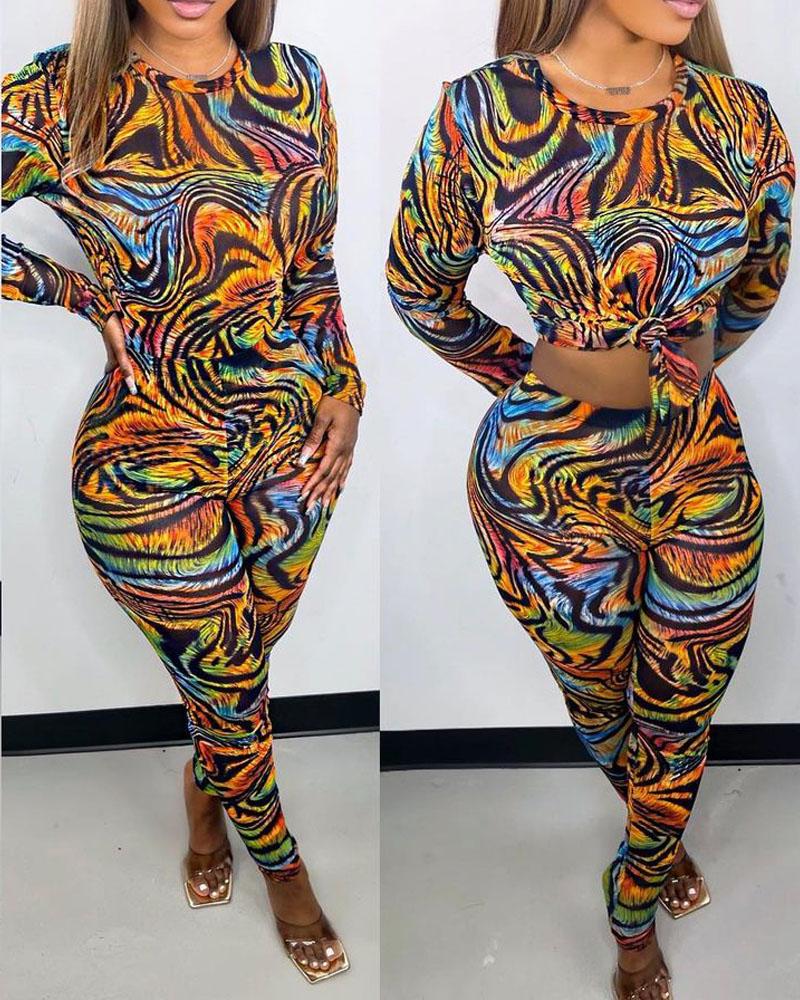 Abstract Print Long Sleeve Top & Pants Set