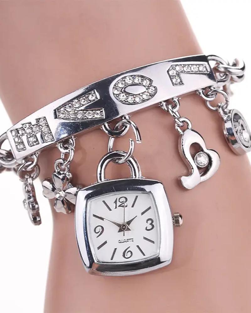 Watches 1pc Floral Love Letter Pattern Tassel Design Bangle Quartz Watch