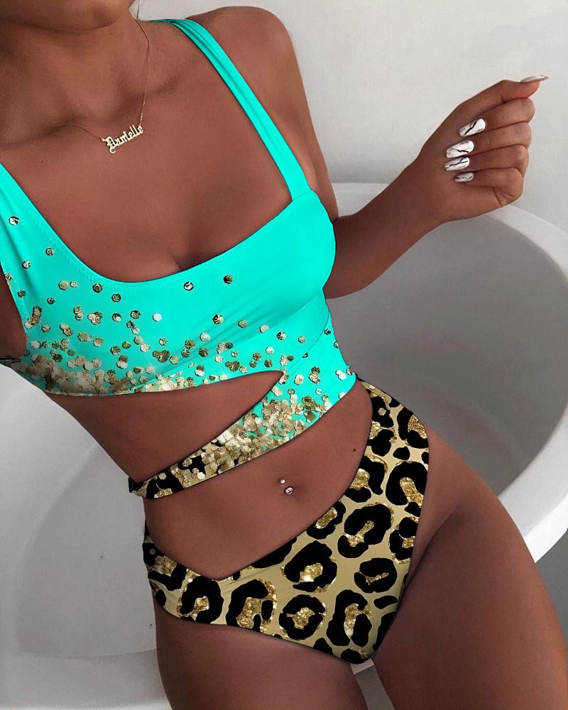 One-piece  ChicMe Contrast Leopard Print Cutout One Piece Swimsuit