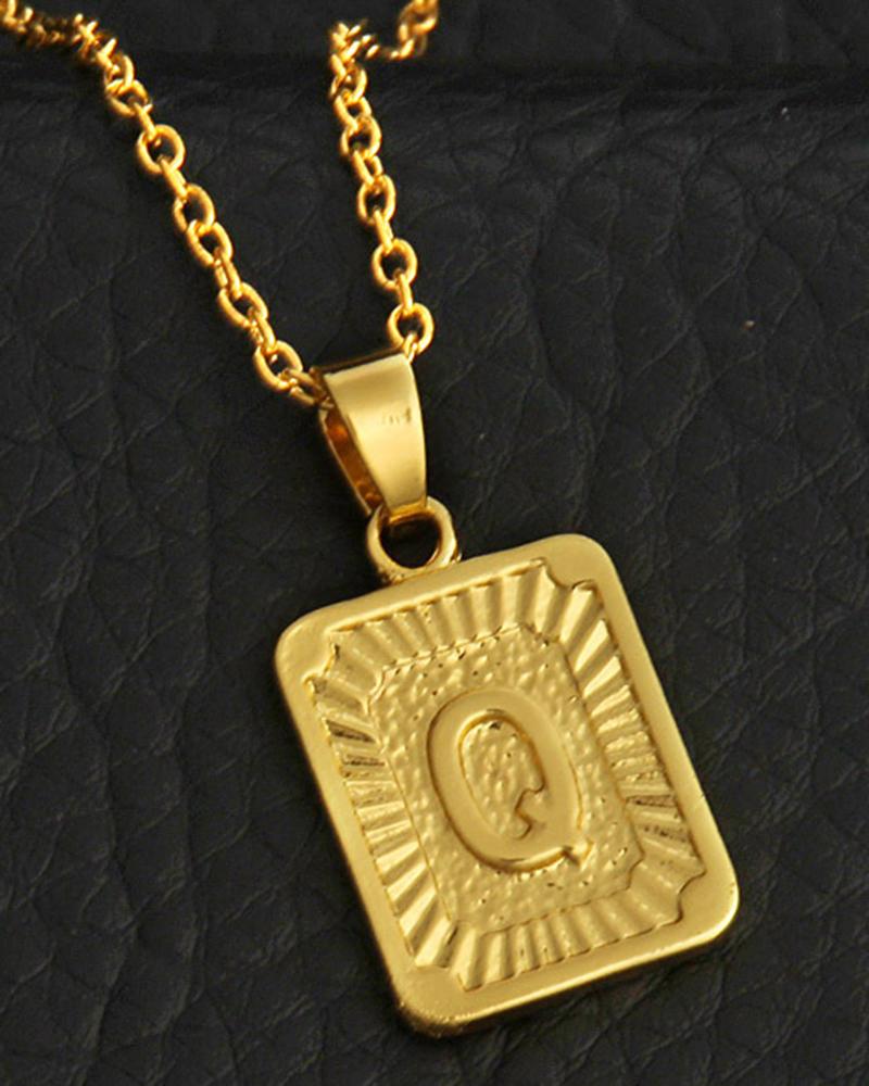 1pc Letter Embossed Square Pendant Necklace