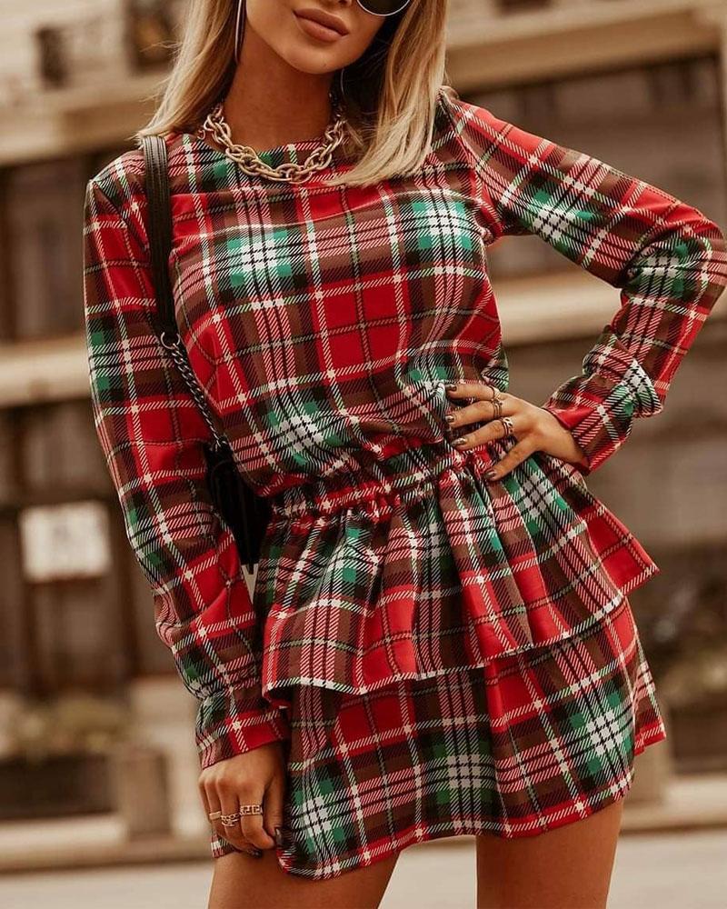 Plaid Print Long Sleeve Casual Dress