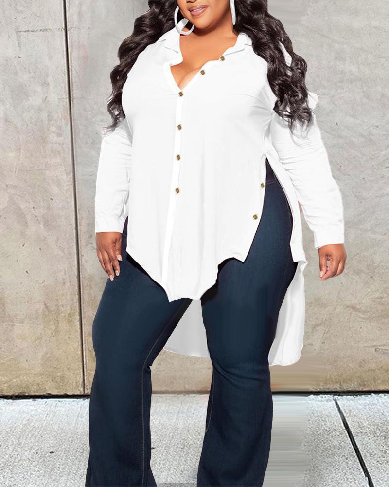 Plus Size Dip Hem Slit Asymmetrical Top