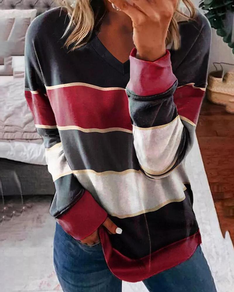 T-shirt & Tees Colorblock Striped Long Sleeve Casual Top