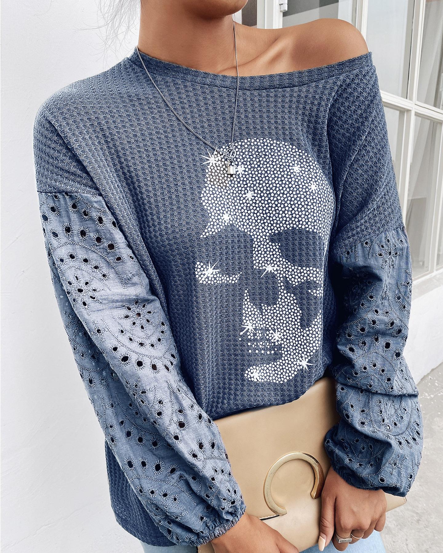 Glitter Skeleton Lantern Sleeve Top