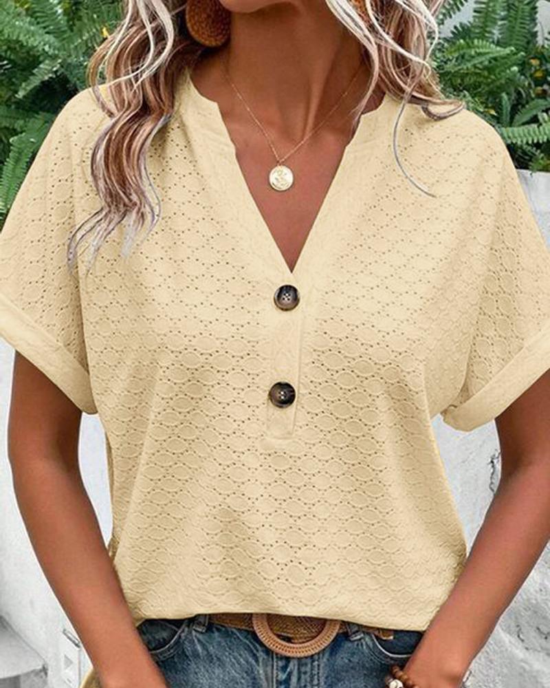 Hollow Out Buttoned V-Neck Top