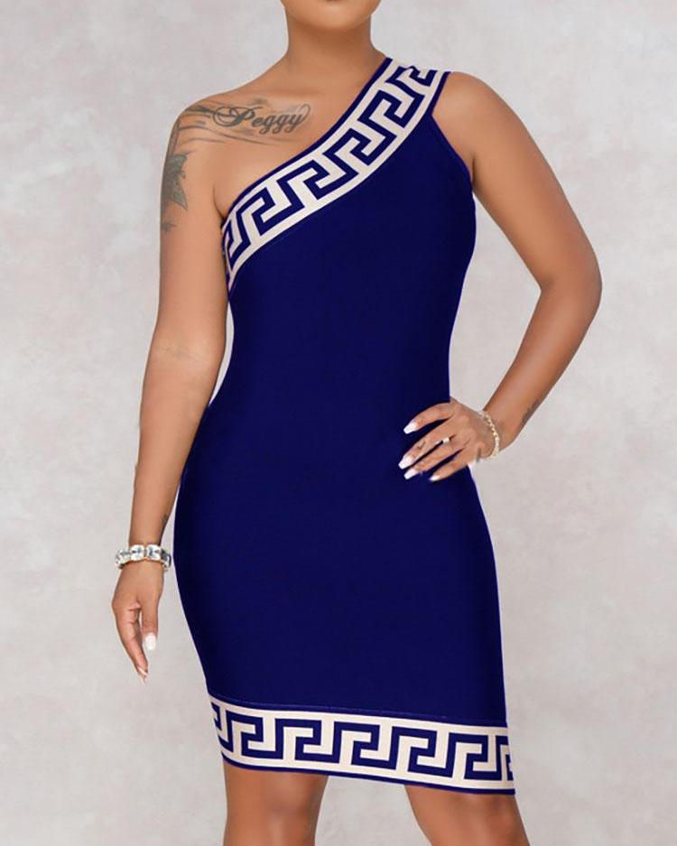 Reversible G Inspired One Shoulder Bodycon Dress