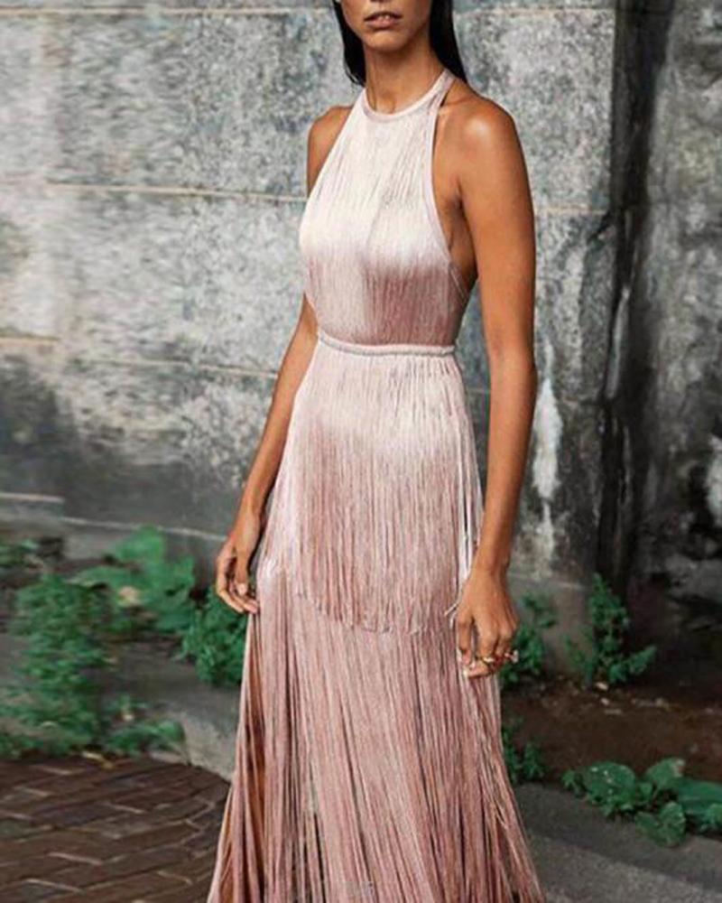 Round Neck Sleeveless Pink Maxi Dress