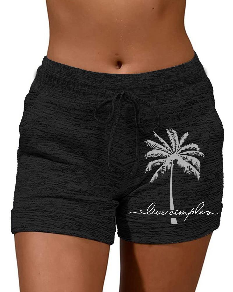   ChicMe Live Simple Coconut Tree Print Drawstring Shorts