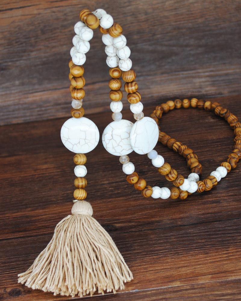 1pc Bohemian Beaded Tassel Design Pendant Necklace