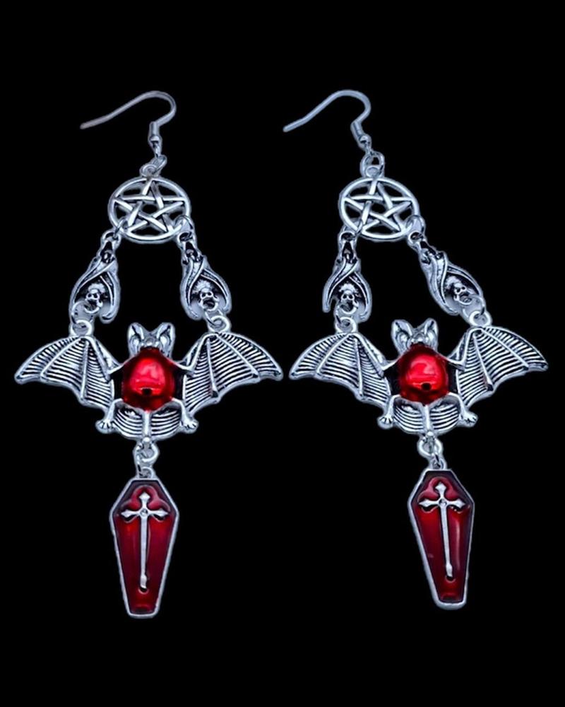 1Pair Halloween Gothic Bat & Cross Dangle Drop Earrings