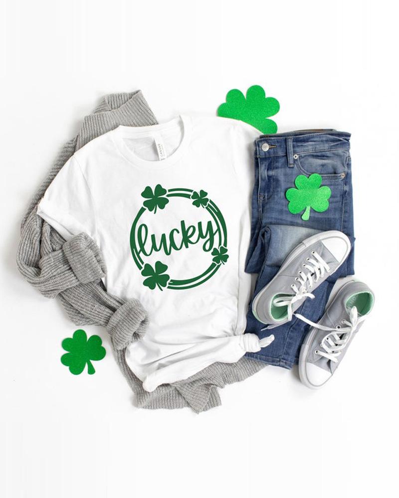 Plus Size St. Patrick's Day Lucky Shamrock Print Casual T-shirt