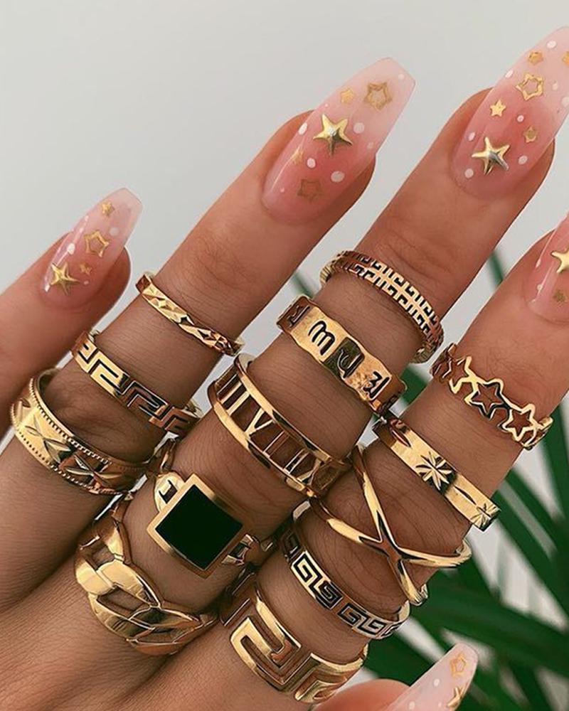 13PCS Geometric & Star Design Rings Set