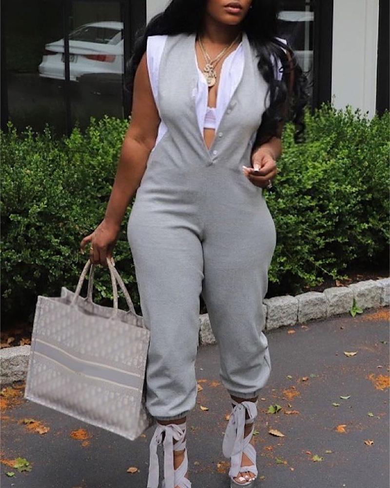 Fake Two-Piece Sleeveless Cuffed Jumpsuit
