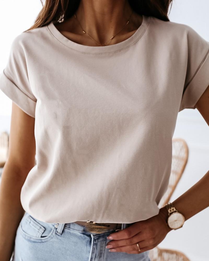 Solid Round Neck Casual T-shirt