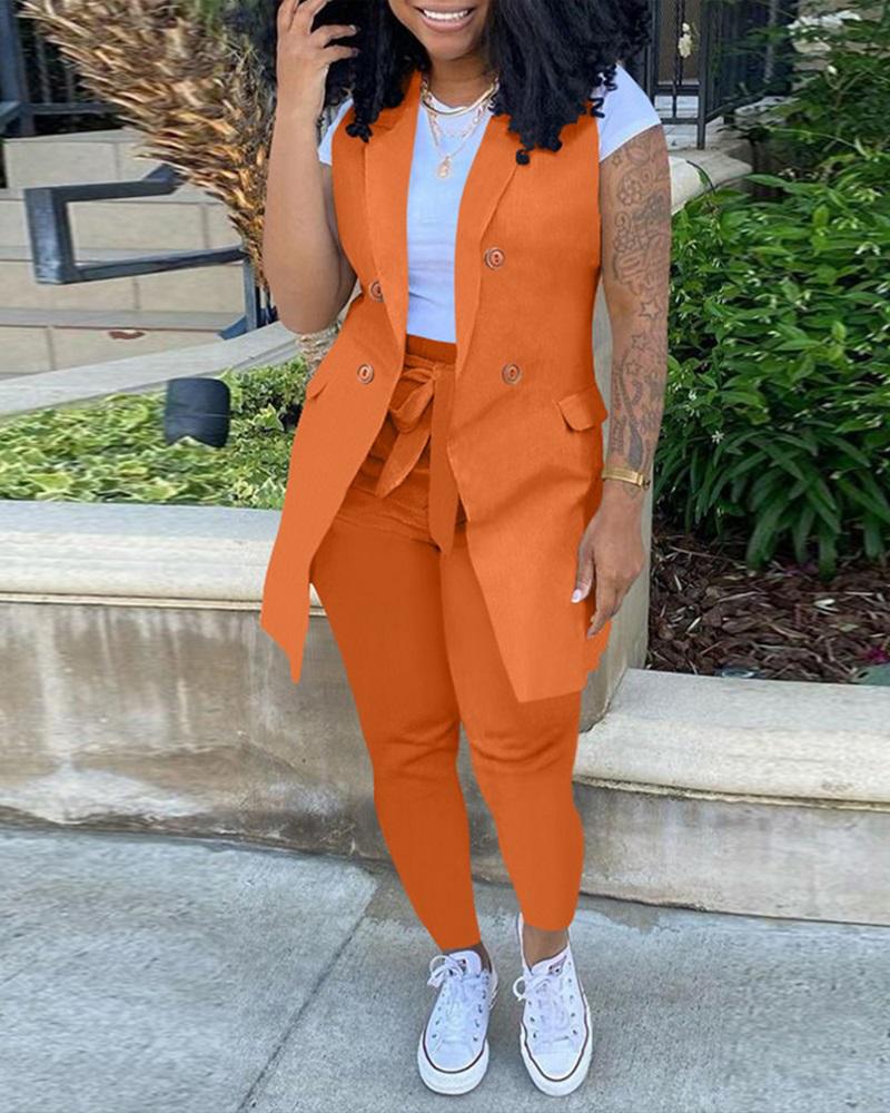 Double Breasted Vest Blazer Coat & Pants Set