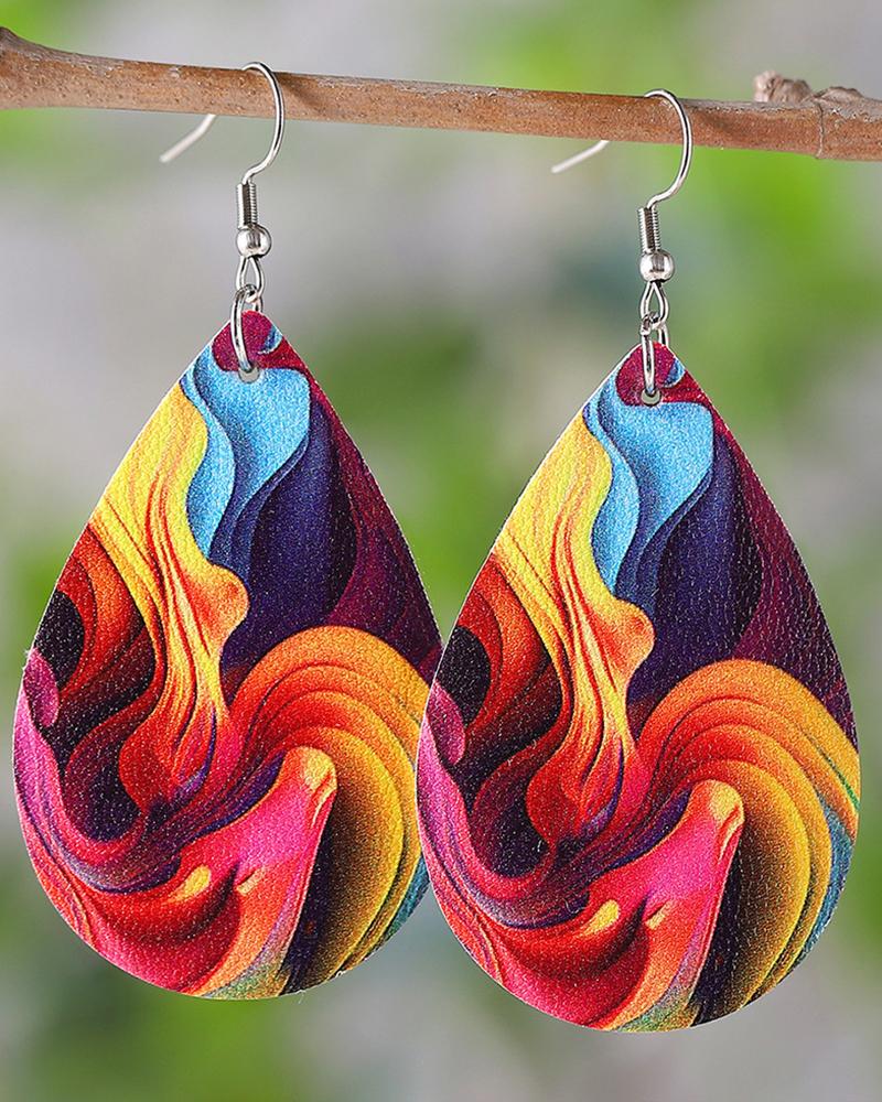 1Pair Abstract Oil Painting Print Waterdrop Earrings