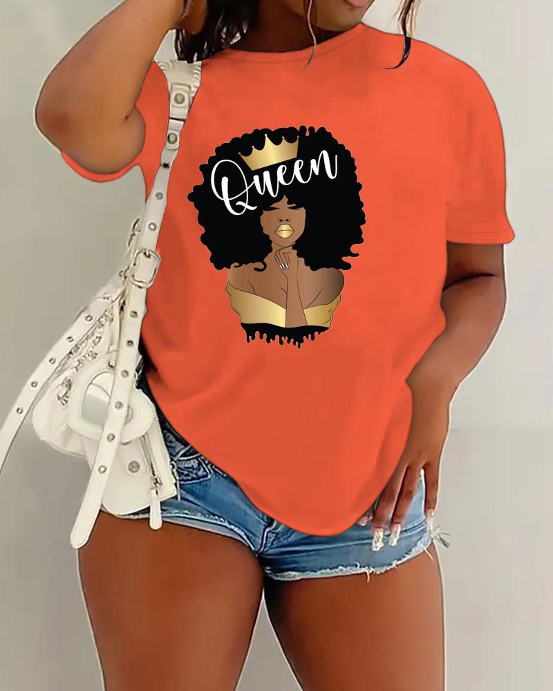 T-shirt & Tees Figure Queen Lerrer Print Crew Neck Casual T-shirt