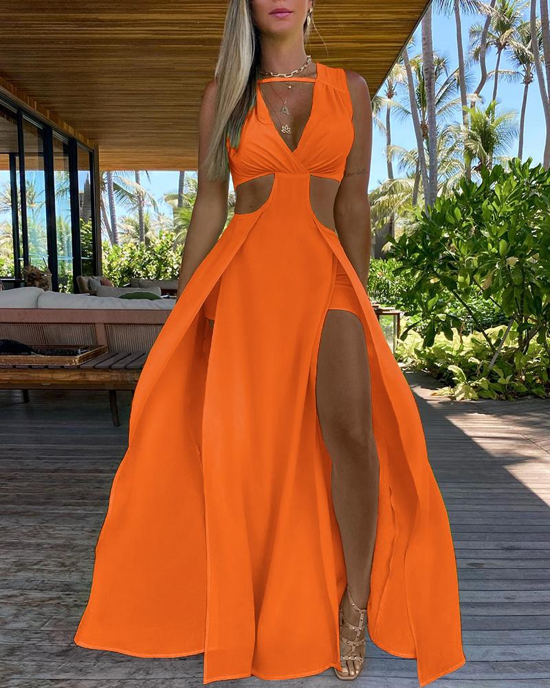 Cutout Sleeveless Thigh Slit Maxi Dress