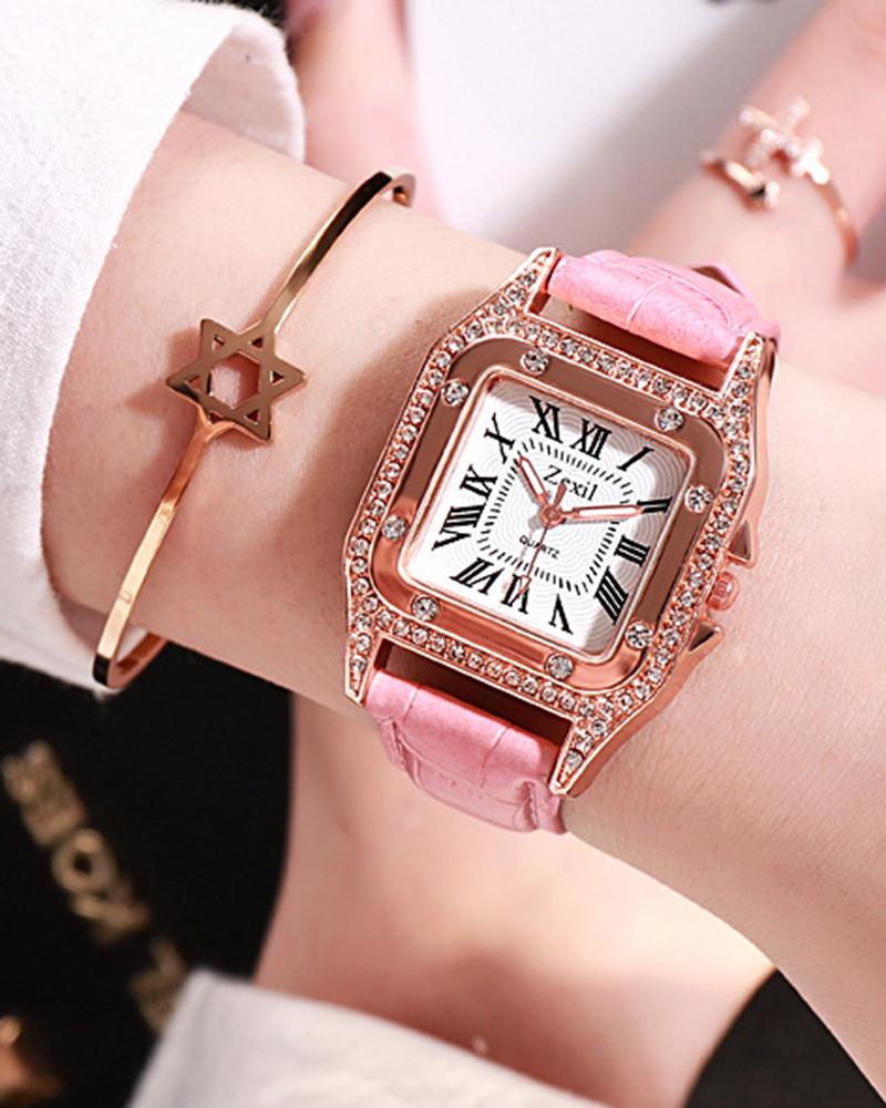 Watches  ChicMe Rhinestone Decor Square Quartz Watch