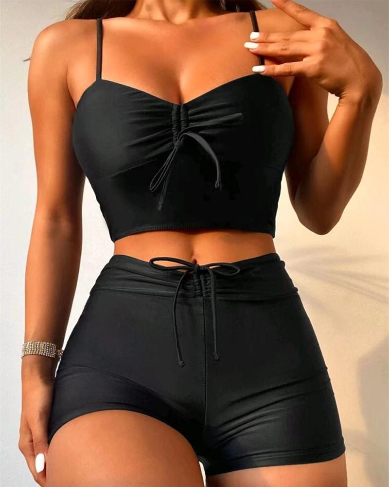 Drawstring High Waist Tankini Set