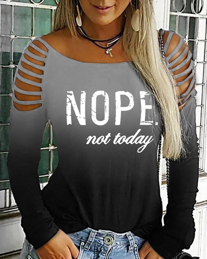 Letter Print Ombre Cold Shoulder Top