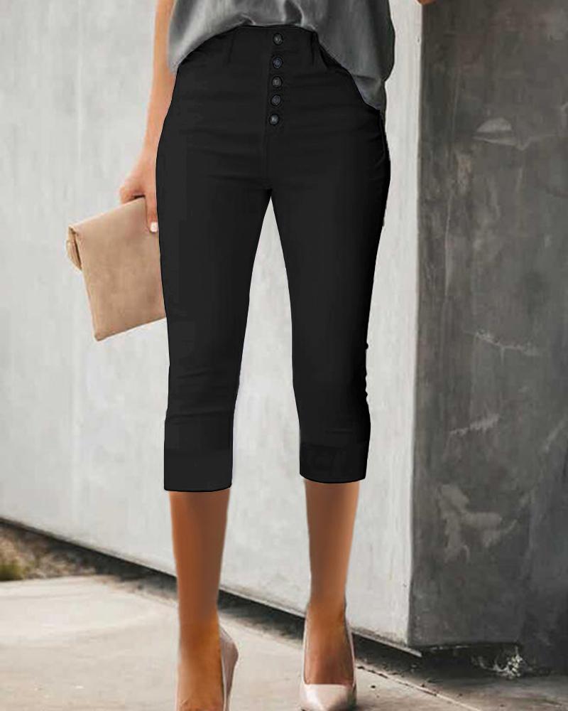 Button Front High Waist Capris Pants