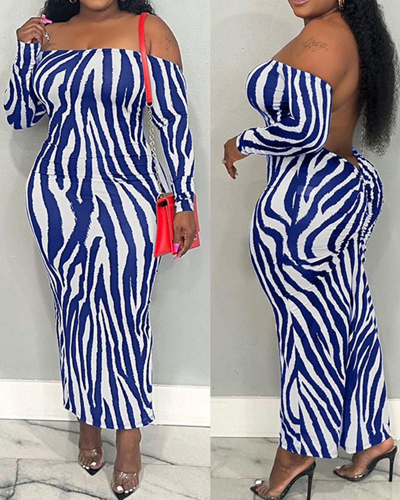 Abstract Off Shoulder Backless Maxi Dress