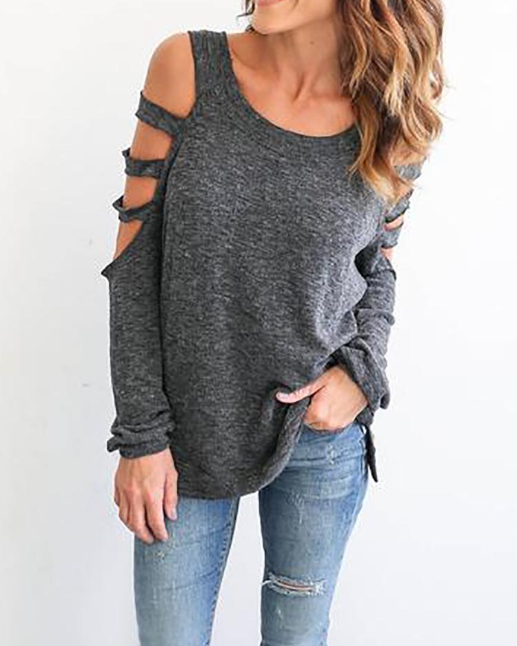 Ladder Cut Out Sleeve Casual Blouse