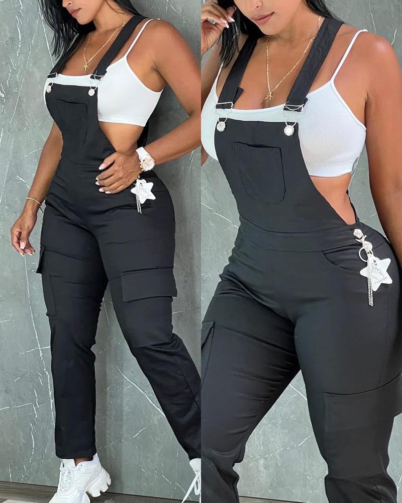 Pocket Design Sleeveless Suspender Jumpsuit