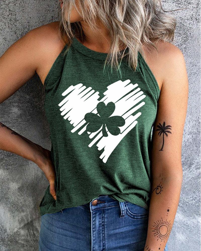 St. Patrick's Day Lucky Shamrock Heart Print Tank Top