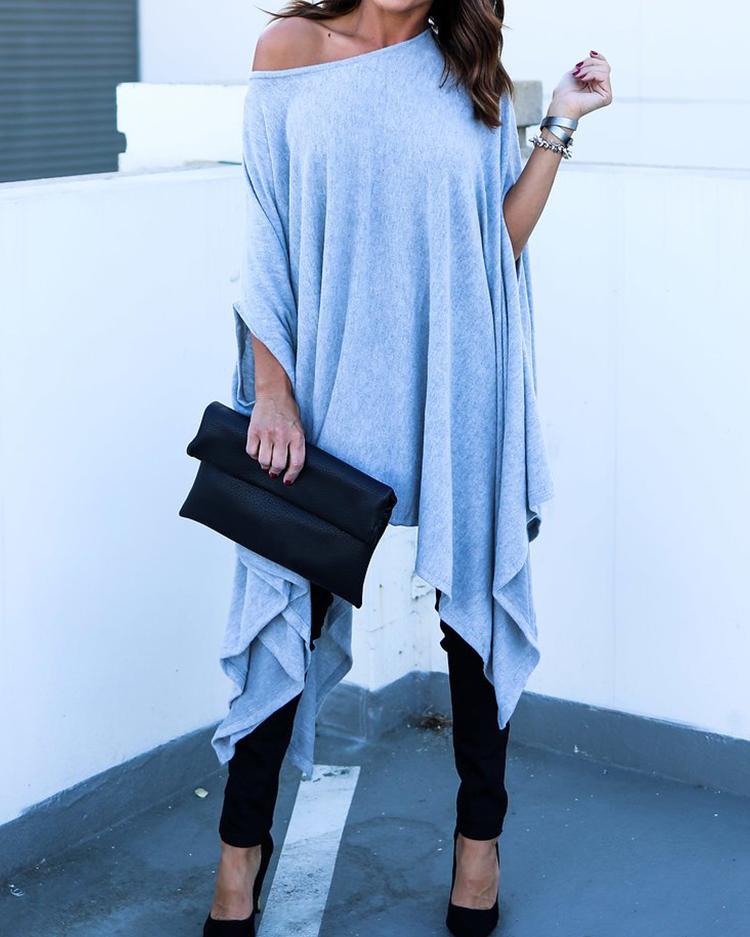 Asymmetric Batwing Sleeve Casual Blouse