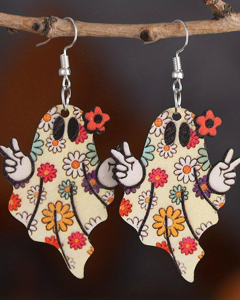 1Pair Halloween Gift Flower Print Funny Ghost Dangle Hook Earrings