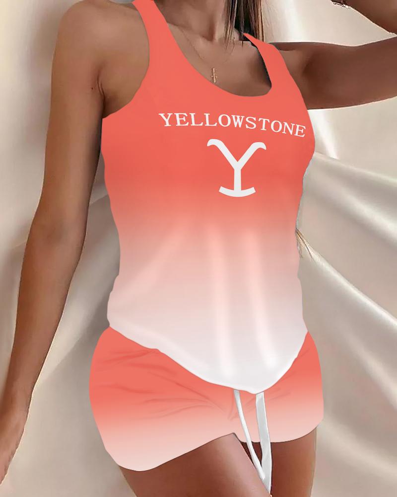 Yellowstone Graphic Print Drawstring Cami Set