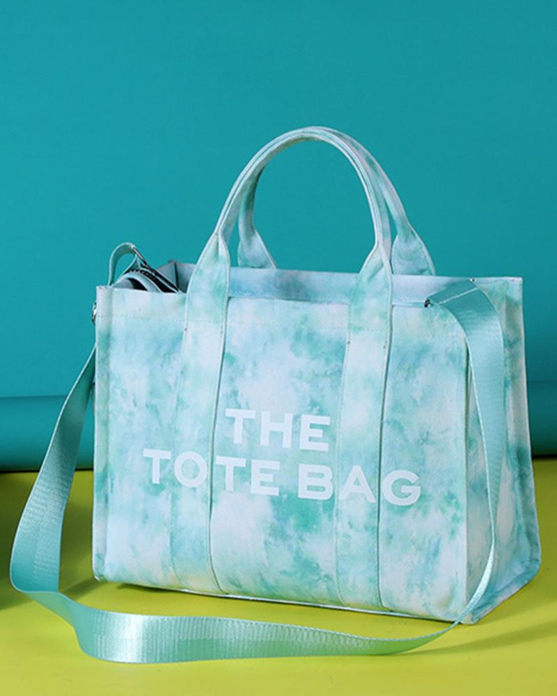 Tie Dye Letter Print Large Capacity Crossbody Tote Bag