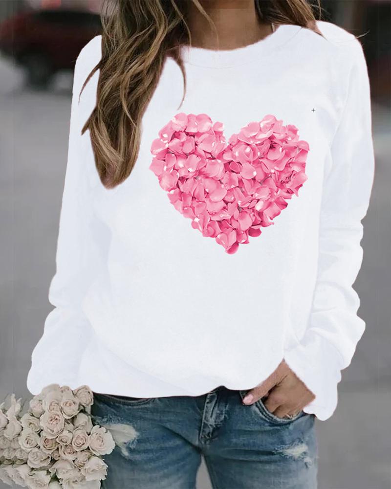 Valentine's Day Floral Heart Print Long Sleeve Top