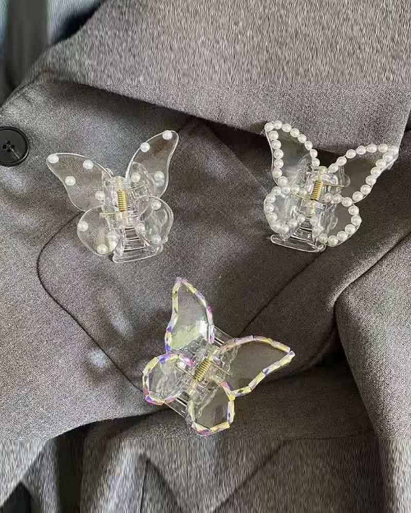 1pc Pearls Decor Butterfly Shaped Hair Claw