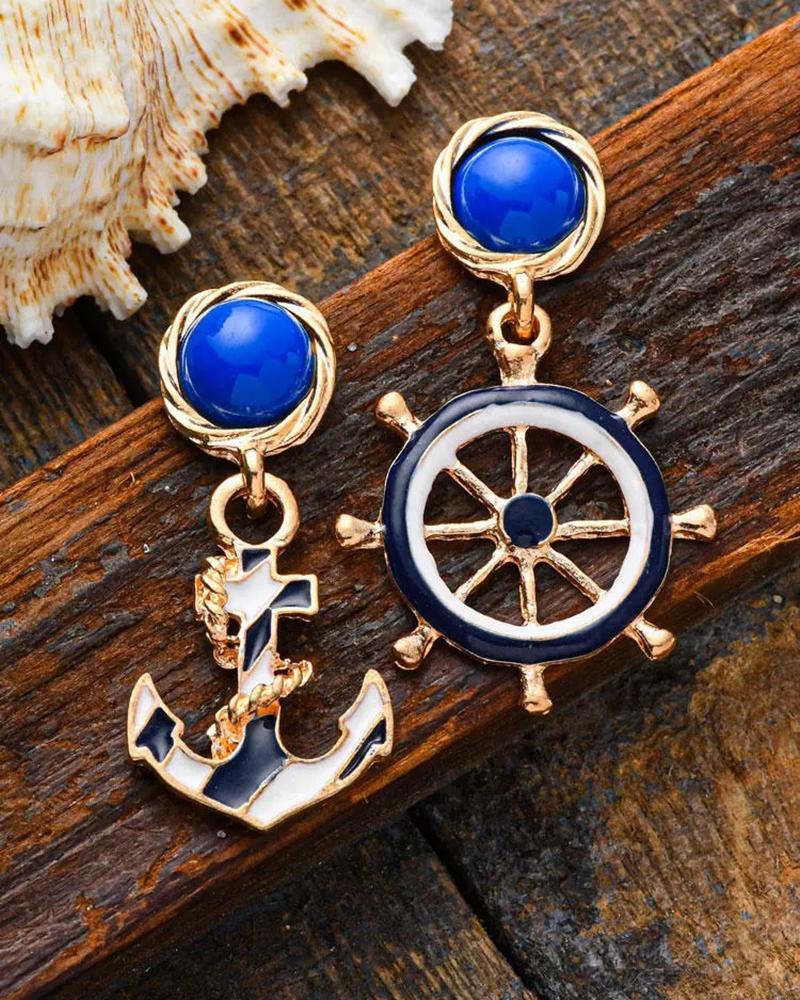 1Pair Anchor Wheel Shaped Drop Earrings