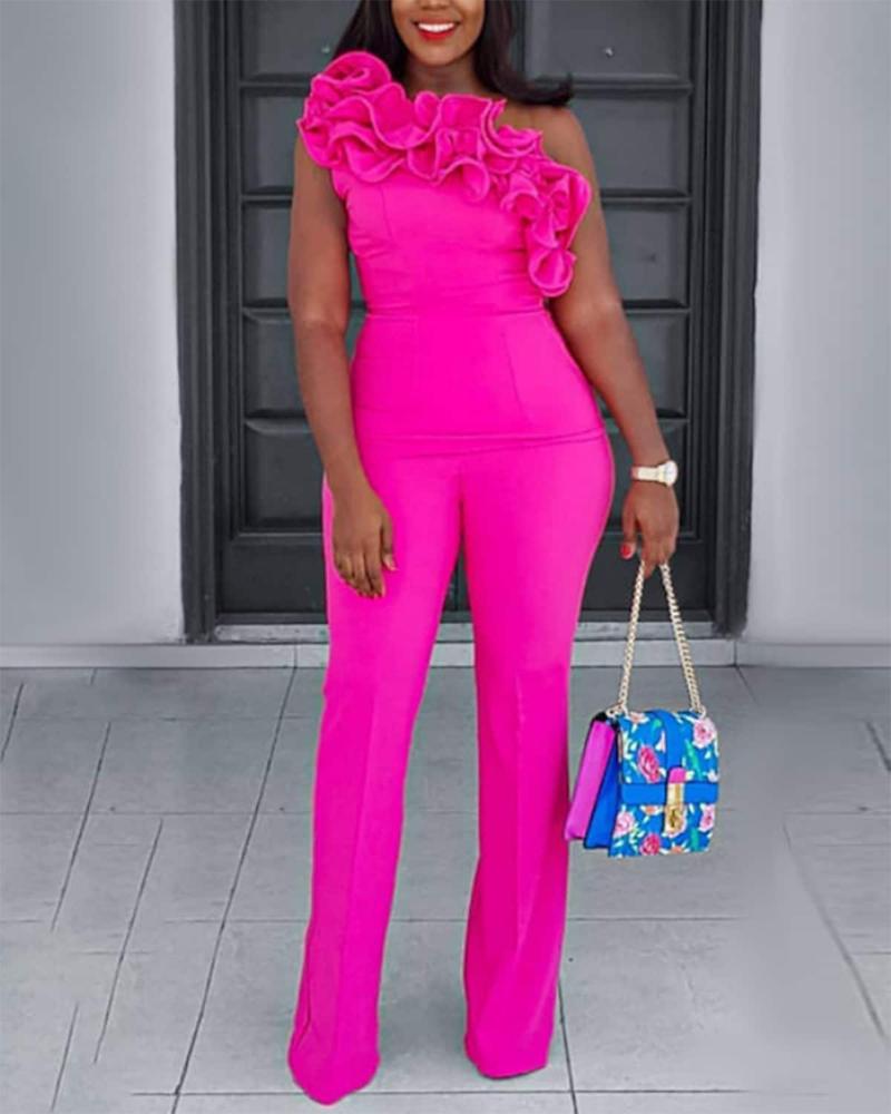 Ruffle Hem One Shoulder Jumpsuit