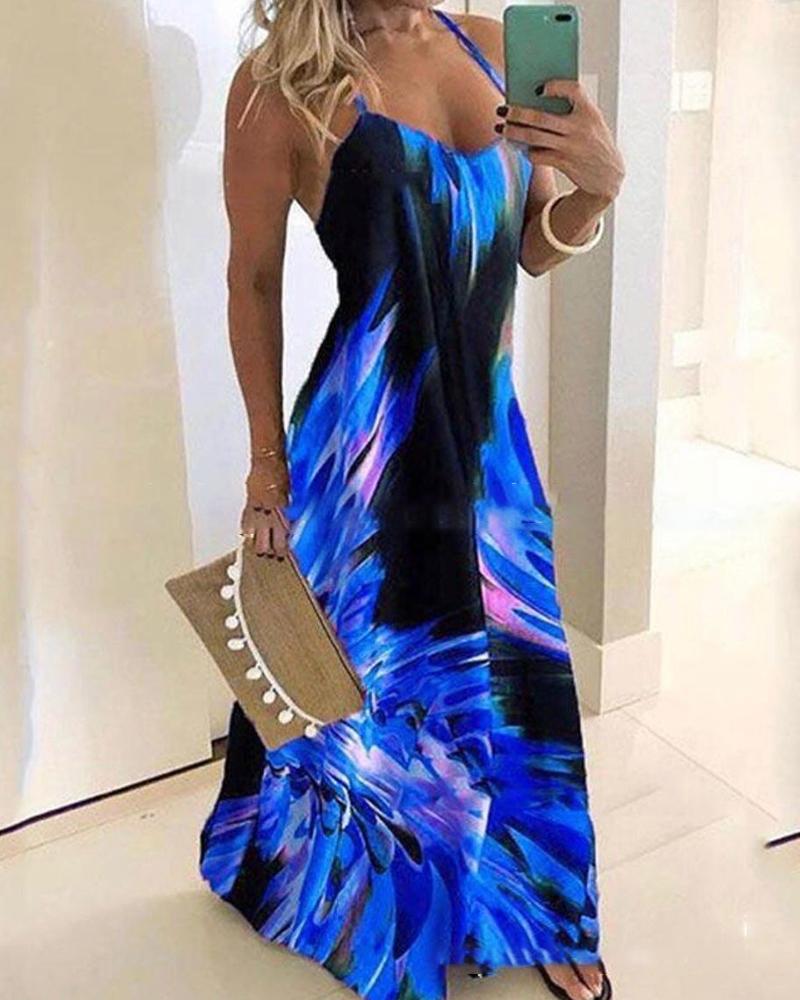 Halter Sleeveless Print Maxi Dress