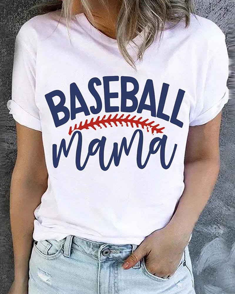 Baseball Mama Letter Graphic Print Casual T-shirt