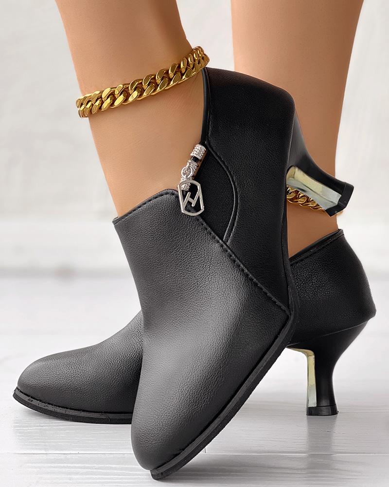 Side Zipper Pyramid Heel Ankle Boots