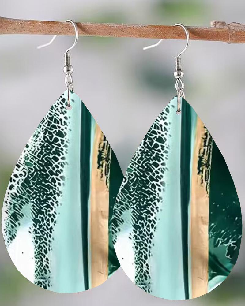 1Pair Tie Dye Print Waterdrop Dangle Hook Earrings
