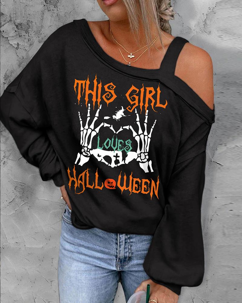 T-shirt & Tees Halloween Graphic Print Cold Shoulder Top