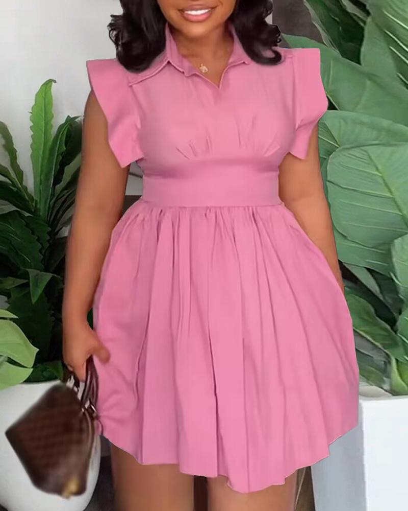 Plus Size Flutter Sleeve Pleated Casual Dress