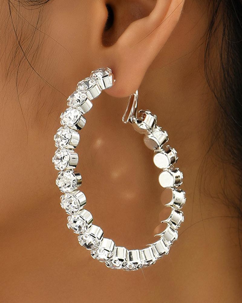 1Pair Rhinestone Decor Hoop Earrings